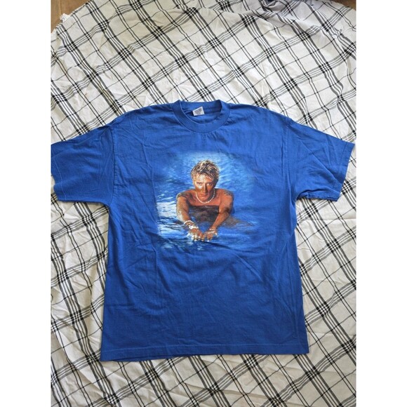 Vintage Rod Stewart Swimming Pool Graphic T-Shirt Royal Blue XL - Picture 1 of 7